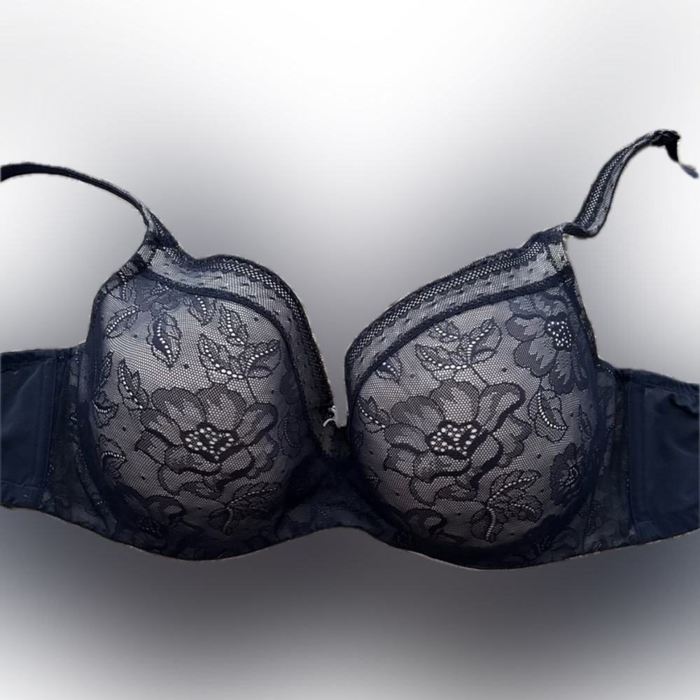 Cacique Modern Lace Balconette Underwire Navy Blue Bra 46C